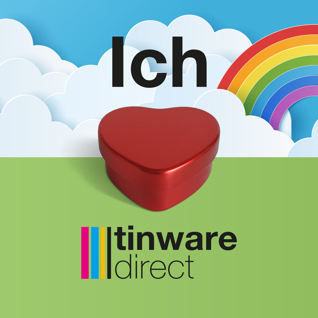 Ich liebe Tinware Direct Bild mit einer roten Herzdose.