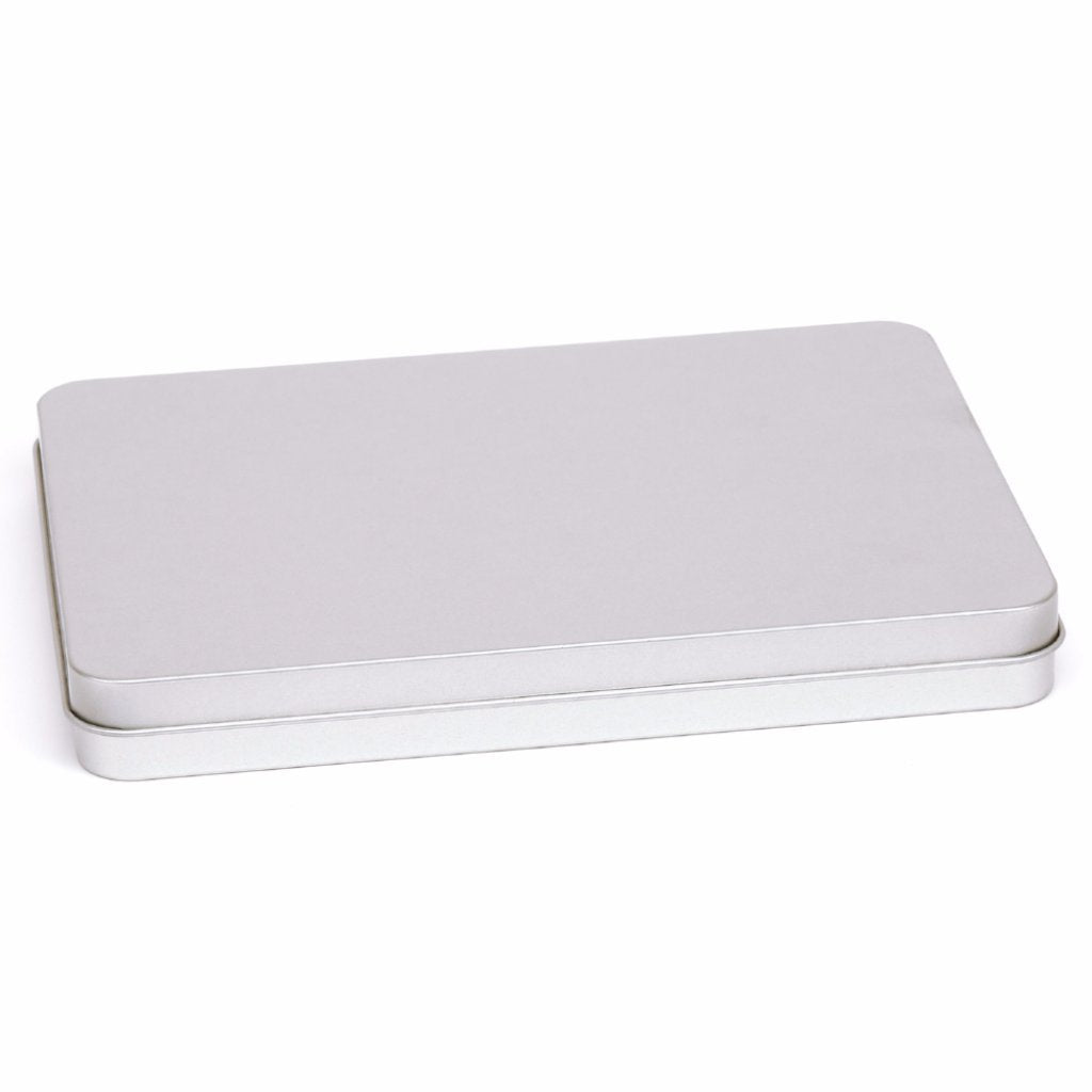 Rechteckige Schreibwarendosen in Silber mit Scharnierdeckel