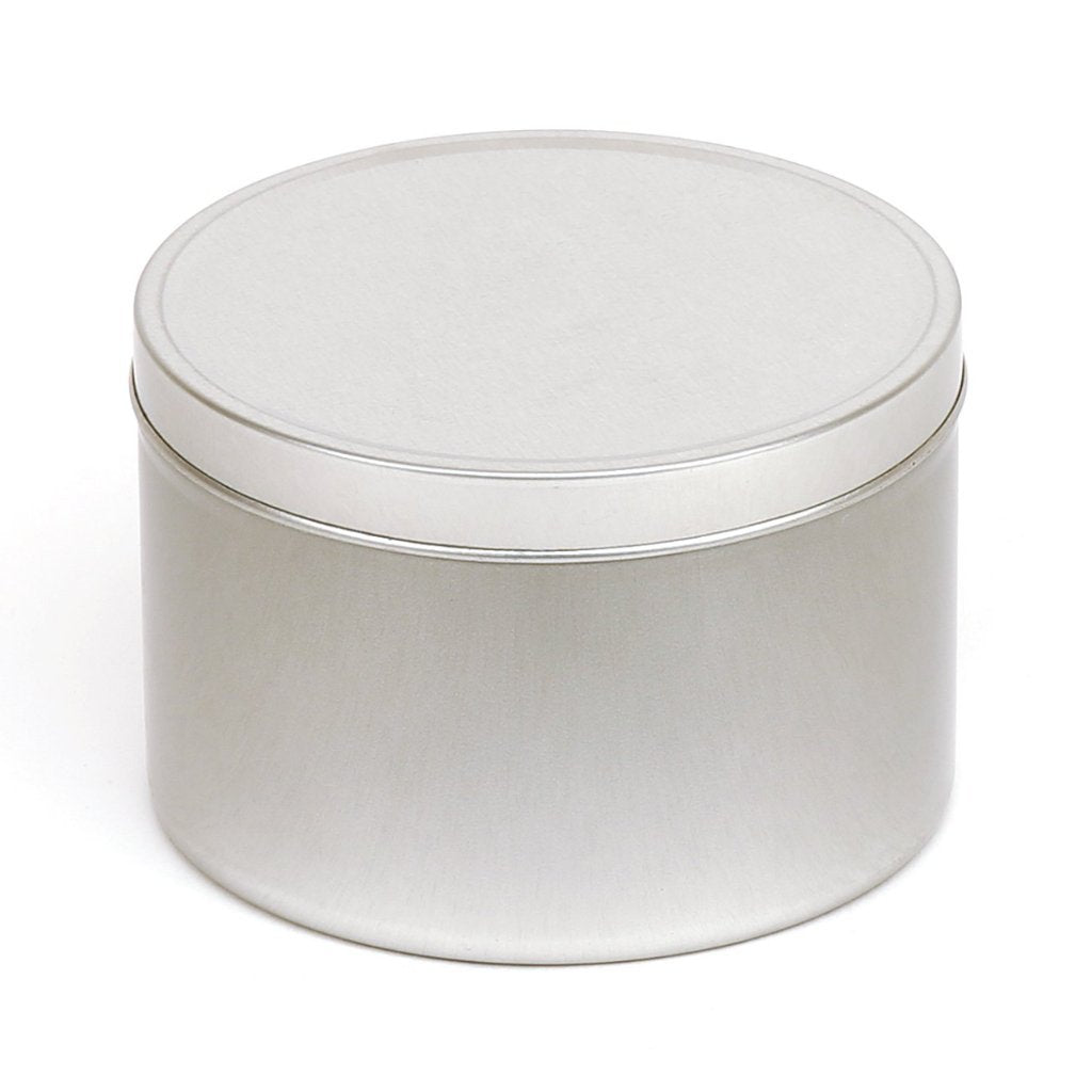Runde nahtlose Weißblechdose mit Stülpdeckel in Silber
