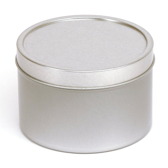 Runde nahtlose Weißblechdose mit Stülpdeckel in Silber